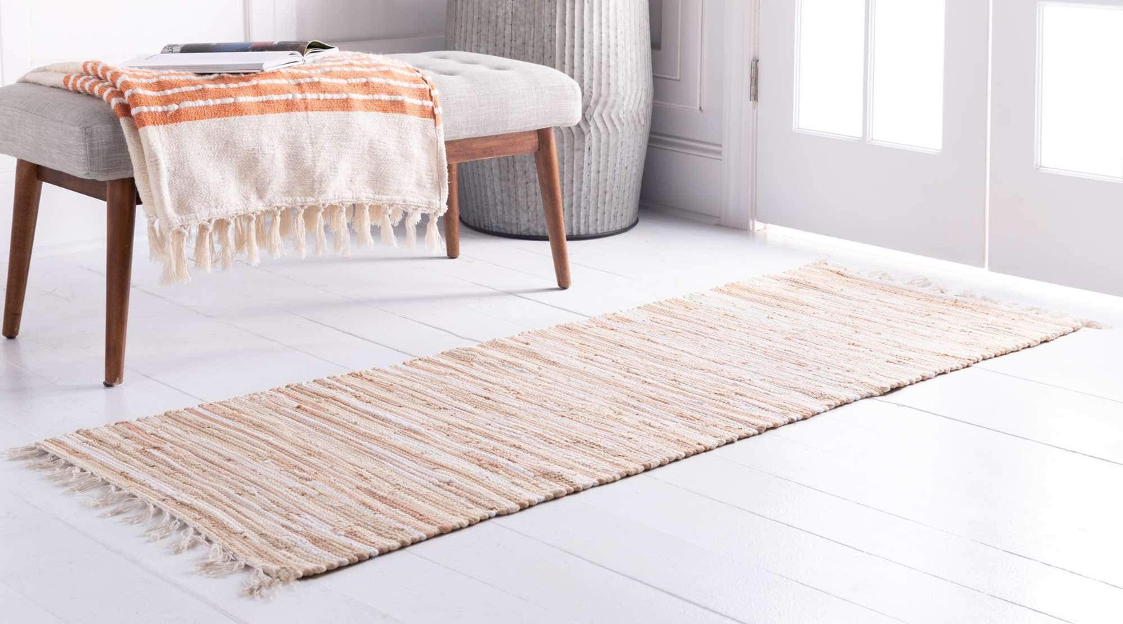 Unique Loom Chindi Cotton Collection Soft Hand Woven Natural Fiber Striped Area