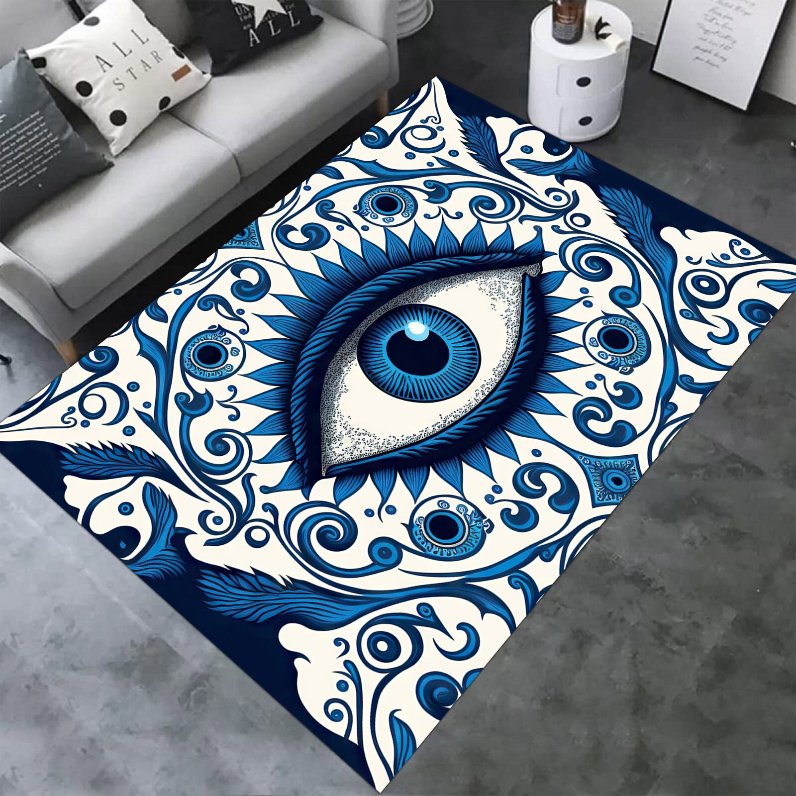 Evil Eye Rug, Blue Evil Eye Rug,Amulet Rug,Colorful Rug,Modern Blue Rug,