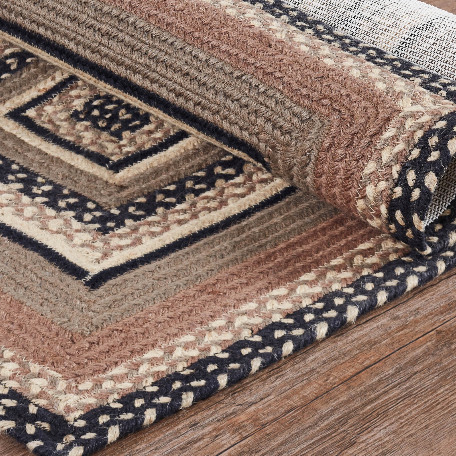 Sawyer Mill Charcoal Creme JUTE RUG Rectangle w/ Pad 24×36 Grey Taupe