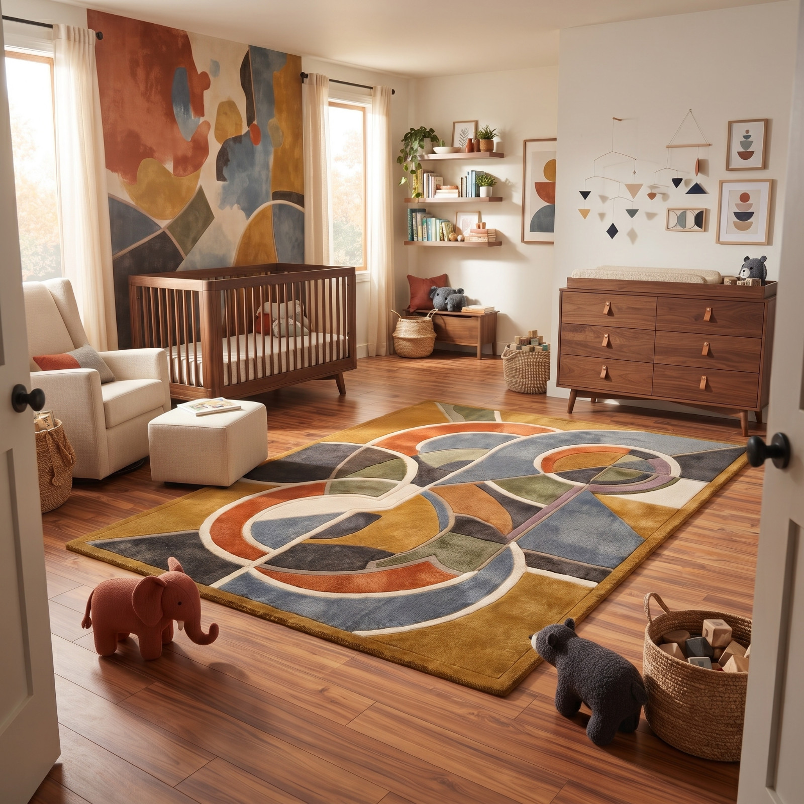 Modern Abstract Hand Tufted Area Rug in Mustard Yellow / Gold & Steel , High Low