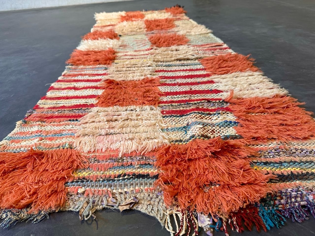 Handmade Vintage Moroccan Boucherouite Rug 2’1×5’7″ Terracotta Berber Patchwork