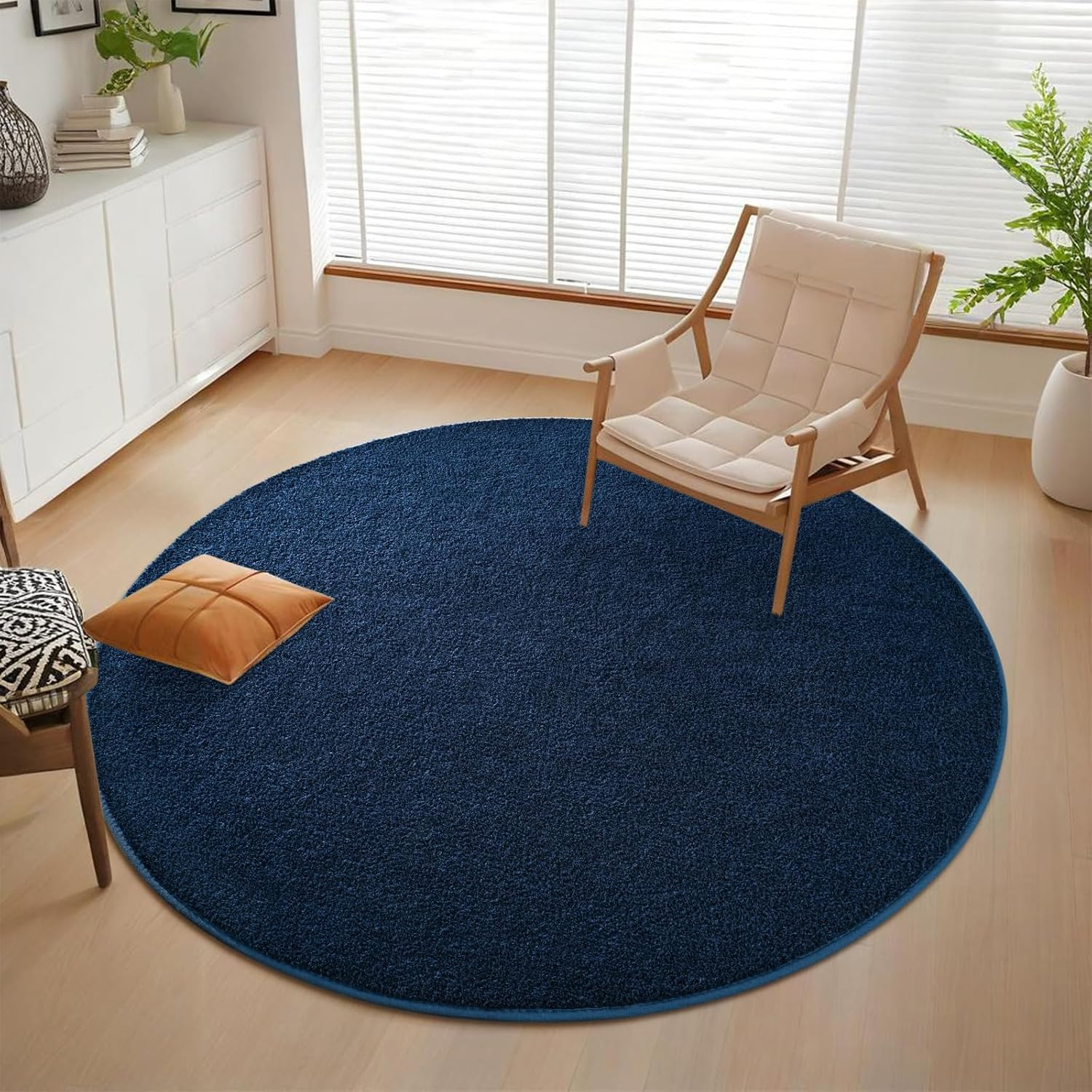 Navy Blue Round Area Rug 4×4 Feet Soft Memory Foam Non Slip Indoor Carpet