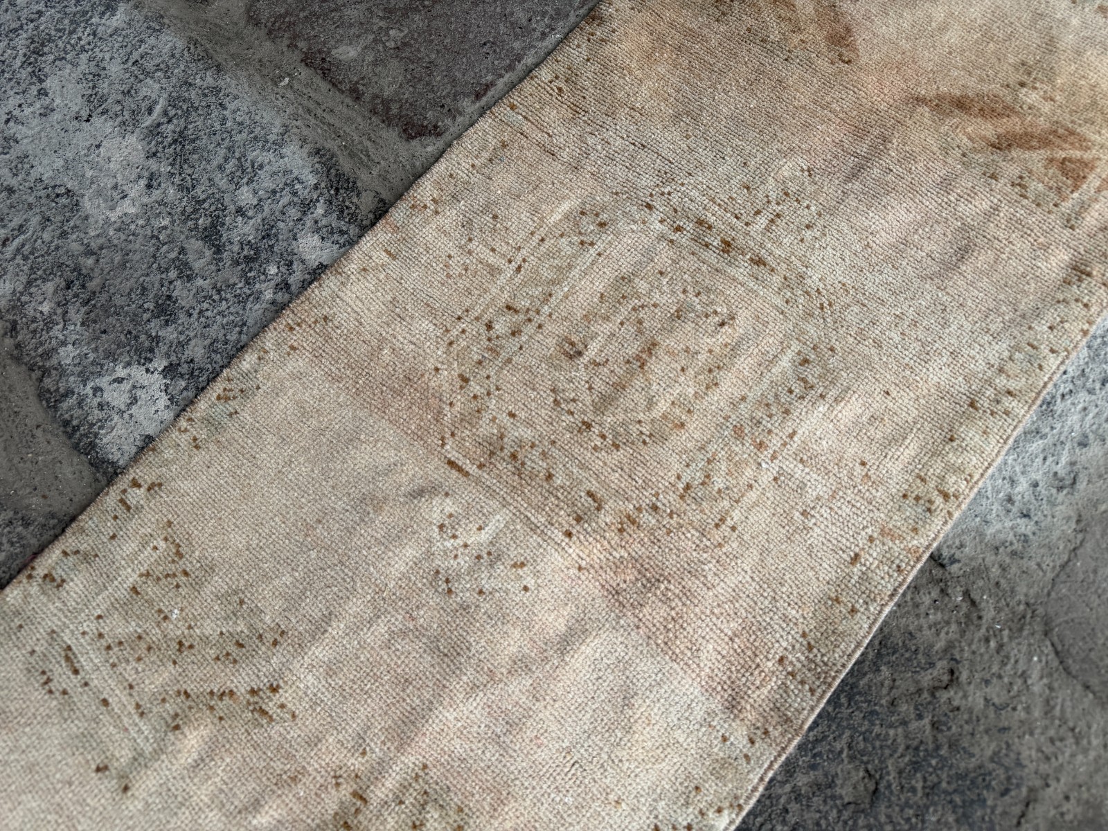 Vintage Turkish Rug 1.6×3.7 ft Muted Beige Pastel Boho Small Area Rug