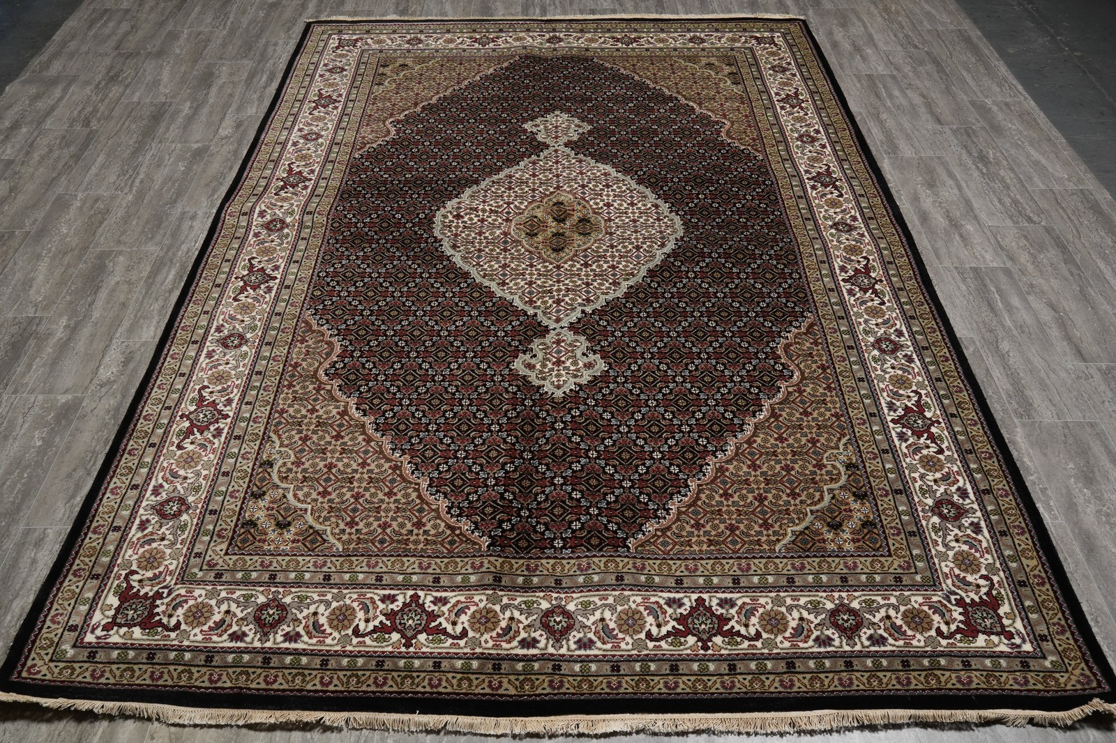 6.8 x 10 Mahii Tabriiz Hand-Knotted Wool Silk Hand-Knotted Rug #F-3078
