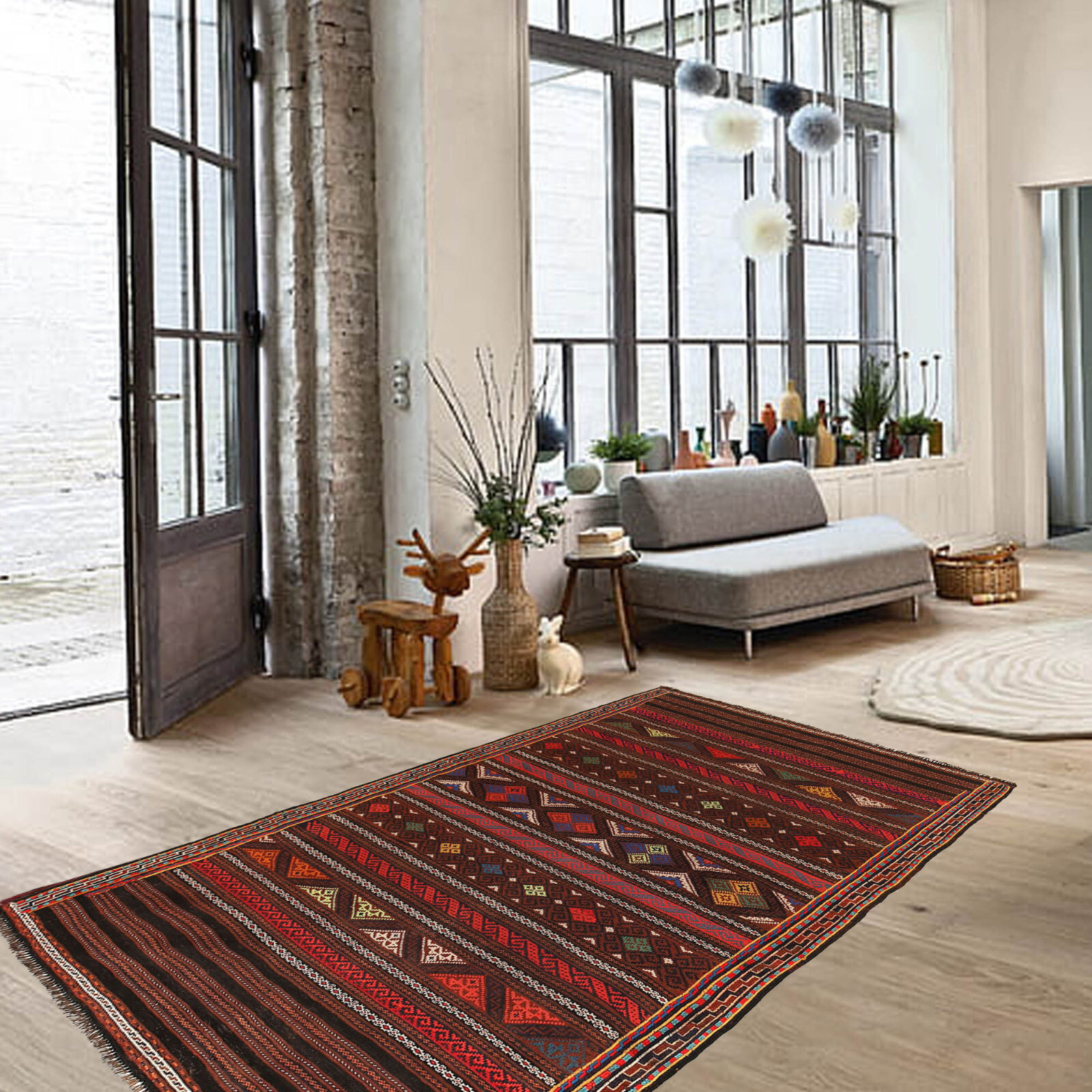 Afghan Wool Area Rug Traditional Wool Kilim Living Room Carpet 4’2×7′ ft-B20460