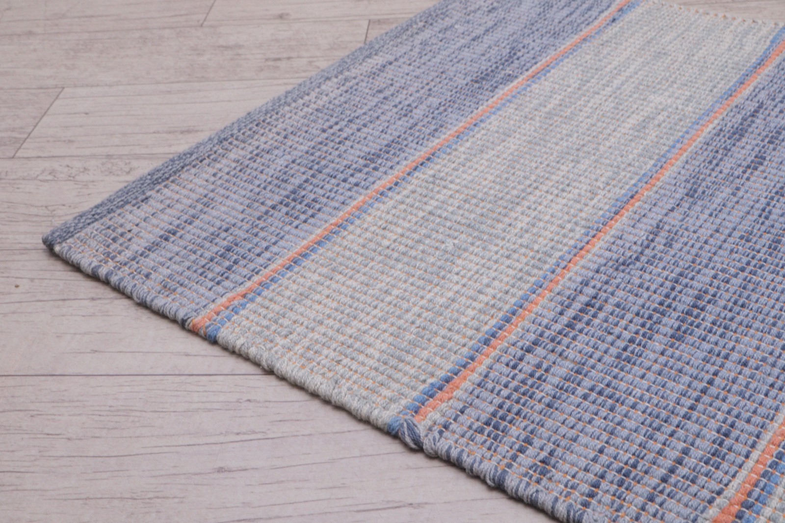 Handmade Rectangular Polyester Flatweave Accent Rug 60×130 cm Blue Striped