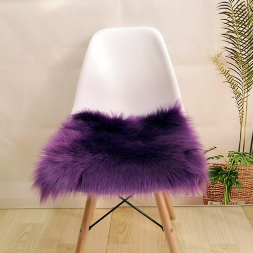 Faux Fur Sheepskin Square Chair Cover Seat Pad Wool Area Rugs Mat Carpet (Pur…