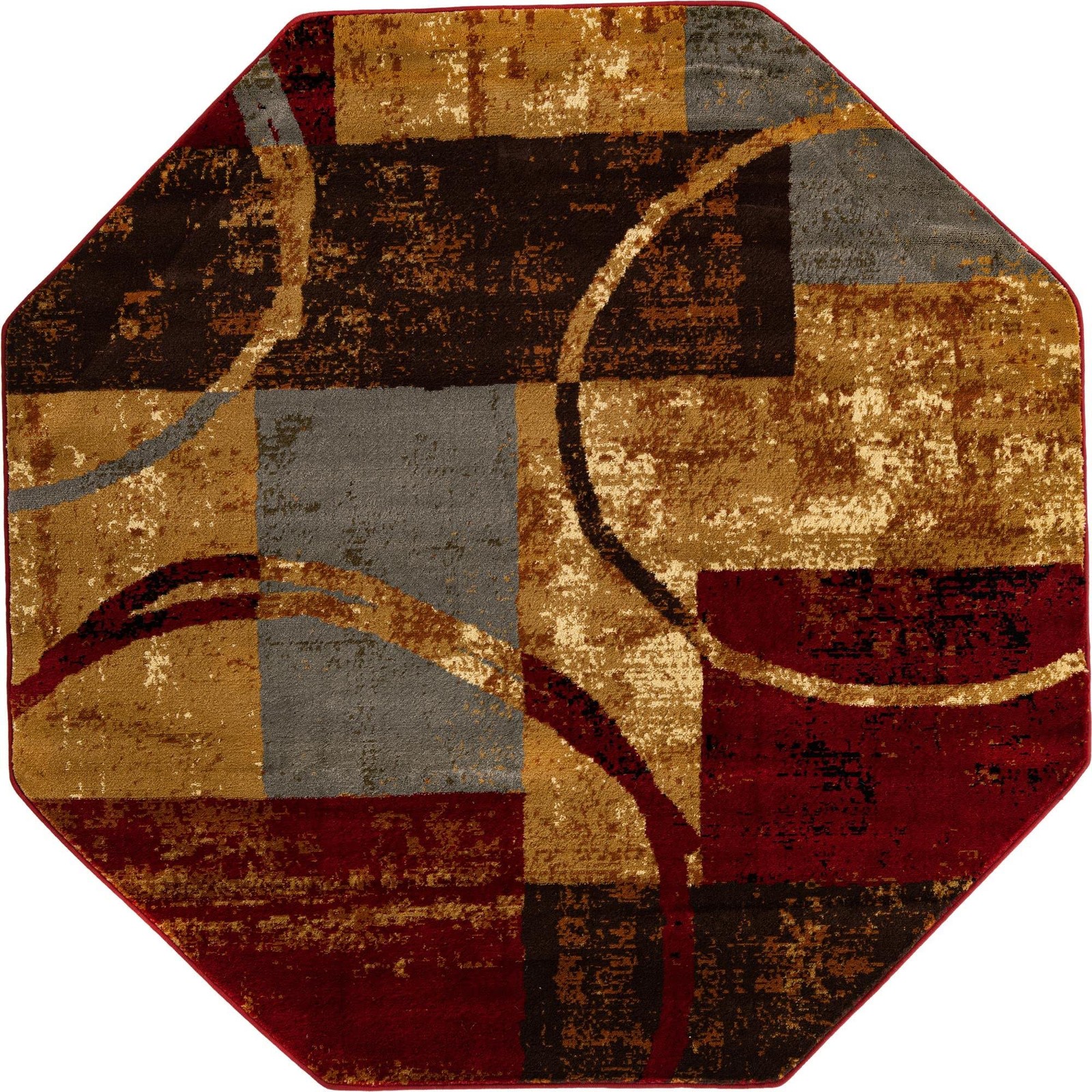 Octagonal Multi Brown Rug Machine Made 6×6 Cozy Modern Design for Kitchen