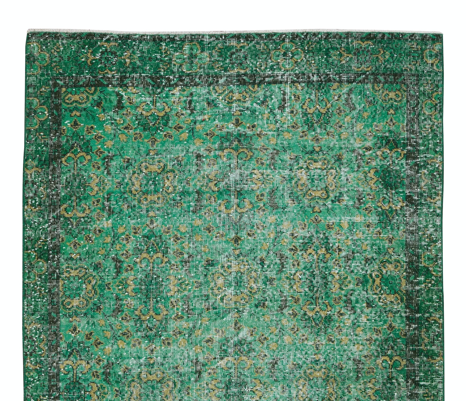 5.3×9.4 Ft Vintage Handmade Turkish Rug Over-Dyed in Green for Modern Interiors