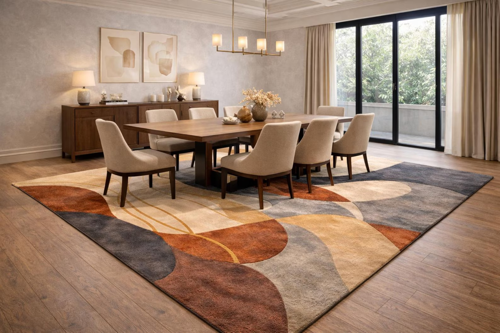 Hand-Tufted 8×10 Abstract Wool Rug, Beige Brown Grey Geometric Area Rug Carpet.
