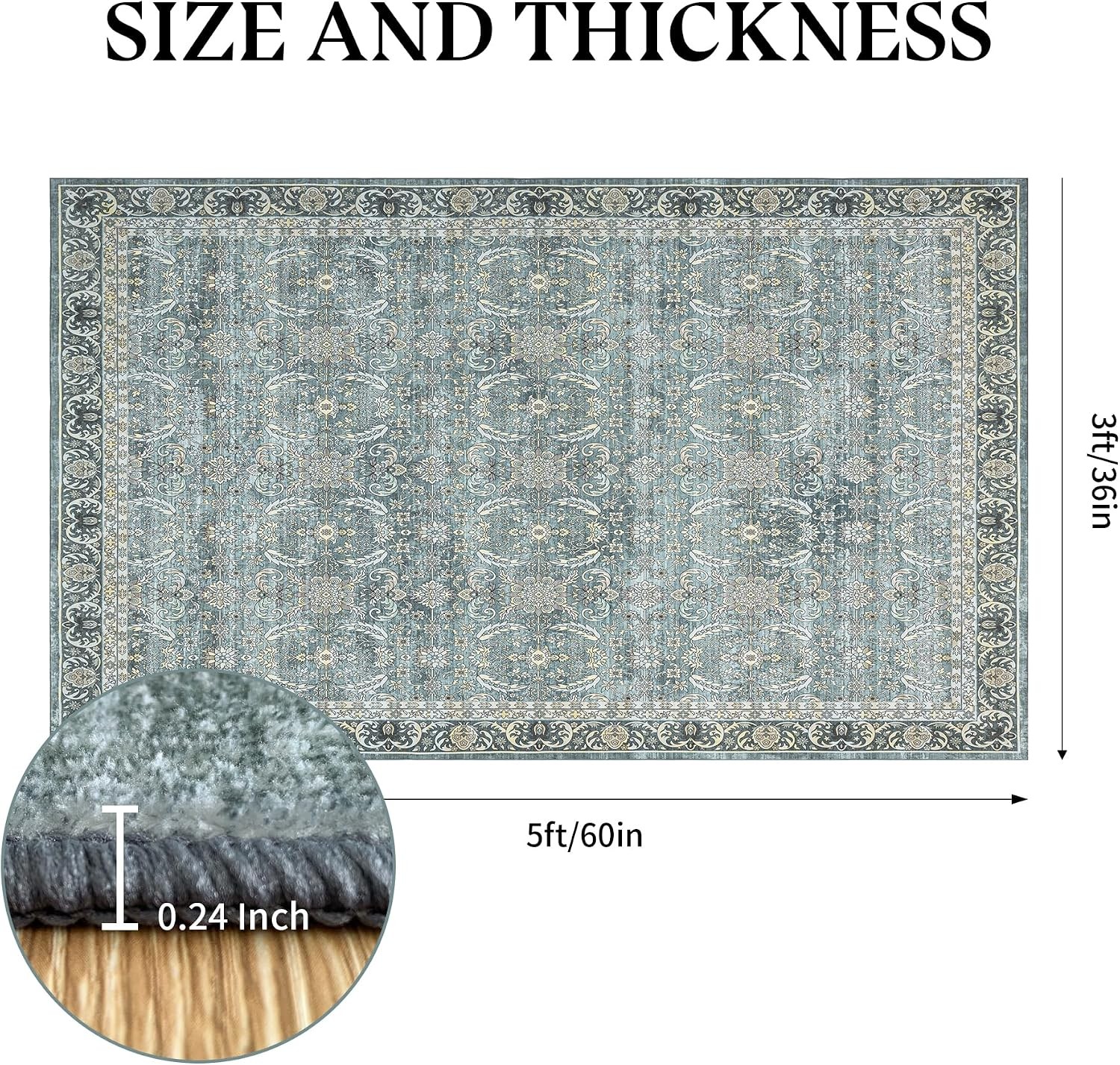 3×5 Washable Area Rugs for Entryway: Small Indoor Oriental Rug for Kitchen Be…