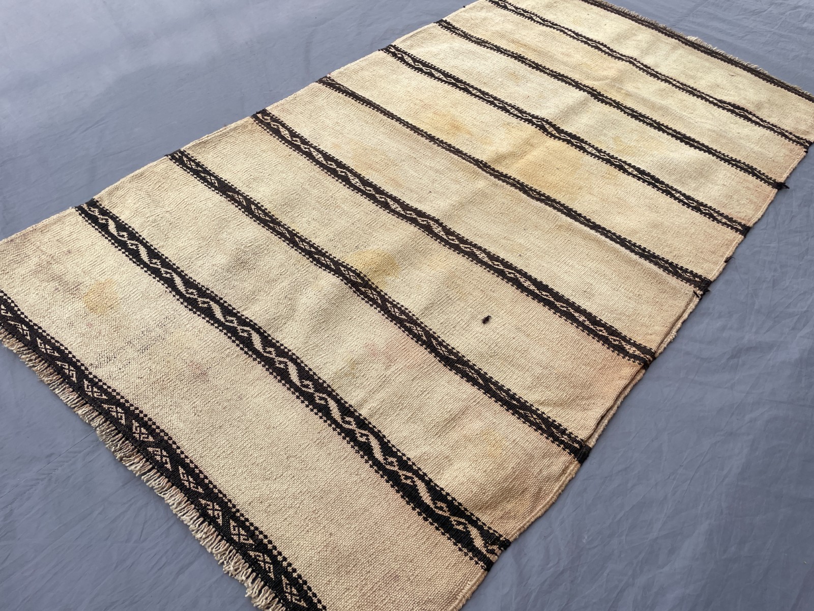 2’10 x 5’2 Ft Natural Afghan Tribal Kilim Rug Cream Brown Flatweave Wool Carpet