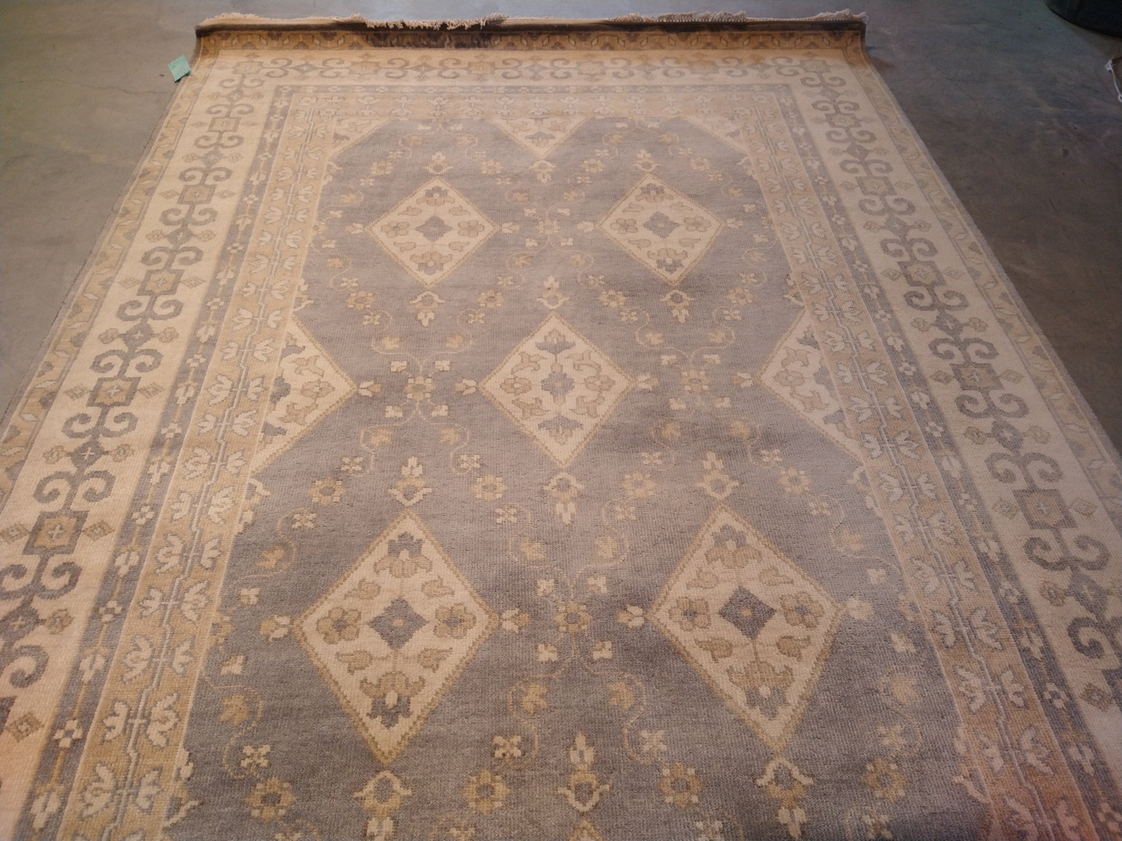 6′ x 9′ Hand-knotted Chobi Rug Light Gray Blue Geometric Oushak #F-5651