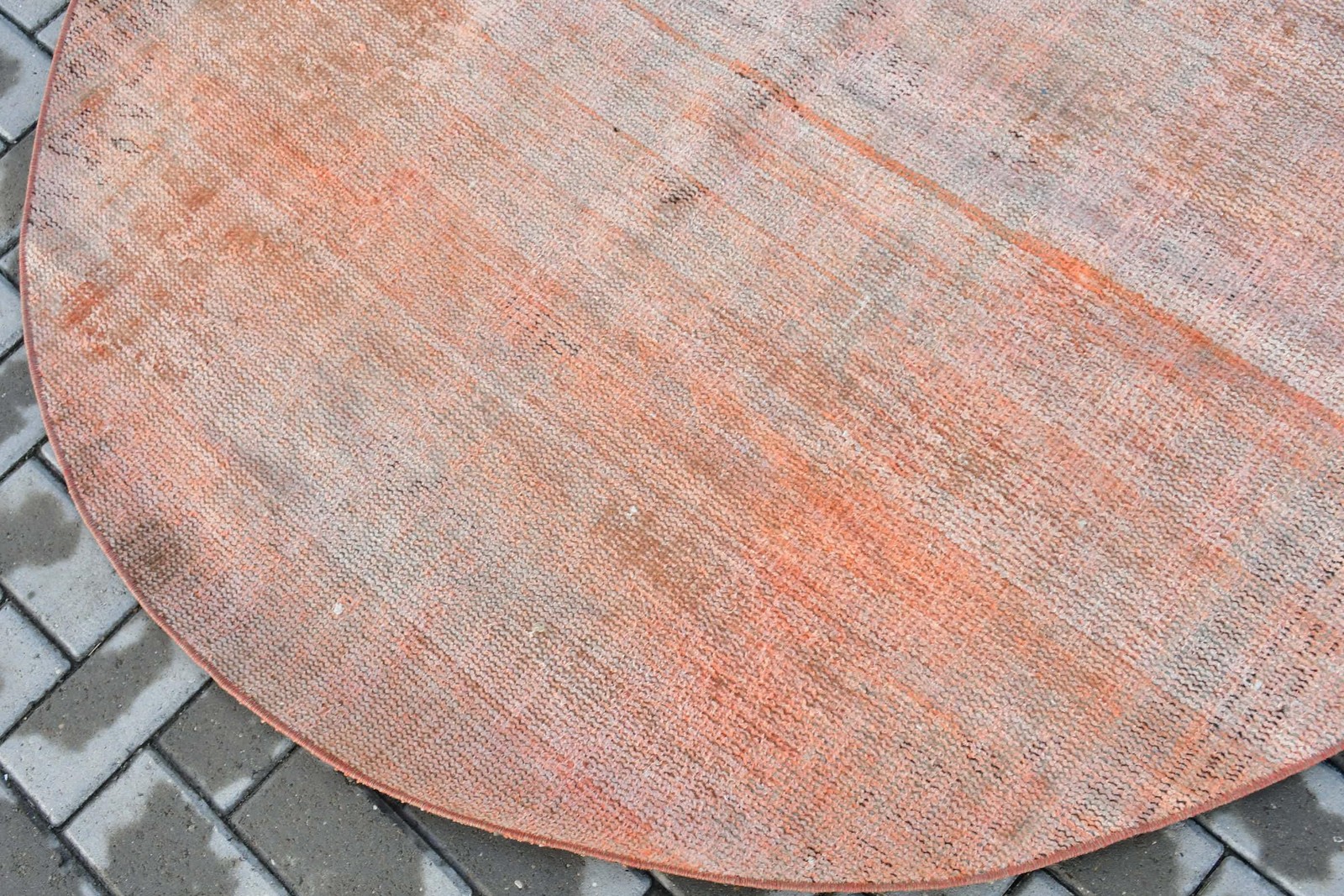 5,2×5,2 ft Turkish Rug, Vintage Round Rug, Red Brown Abstract Rug
