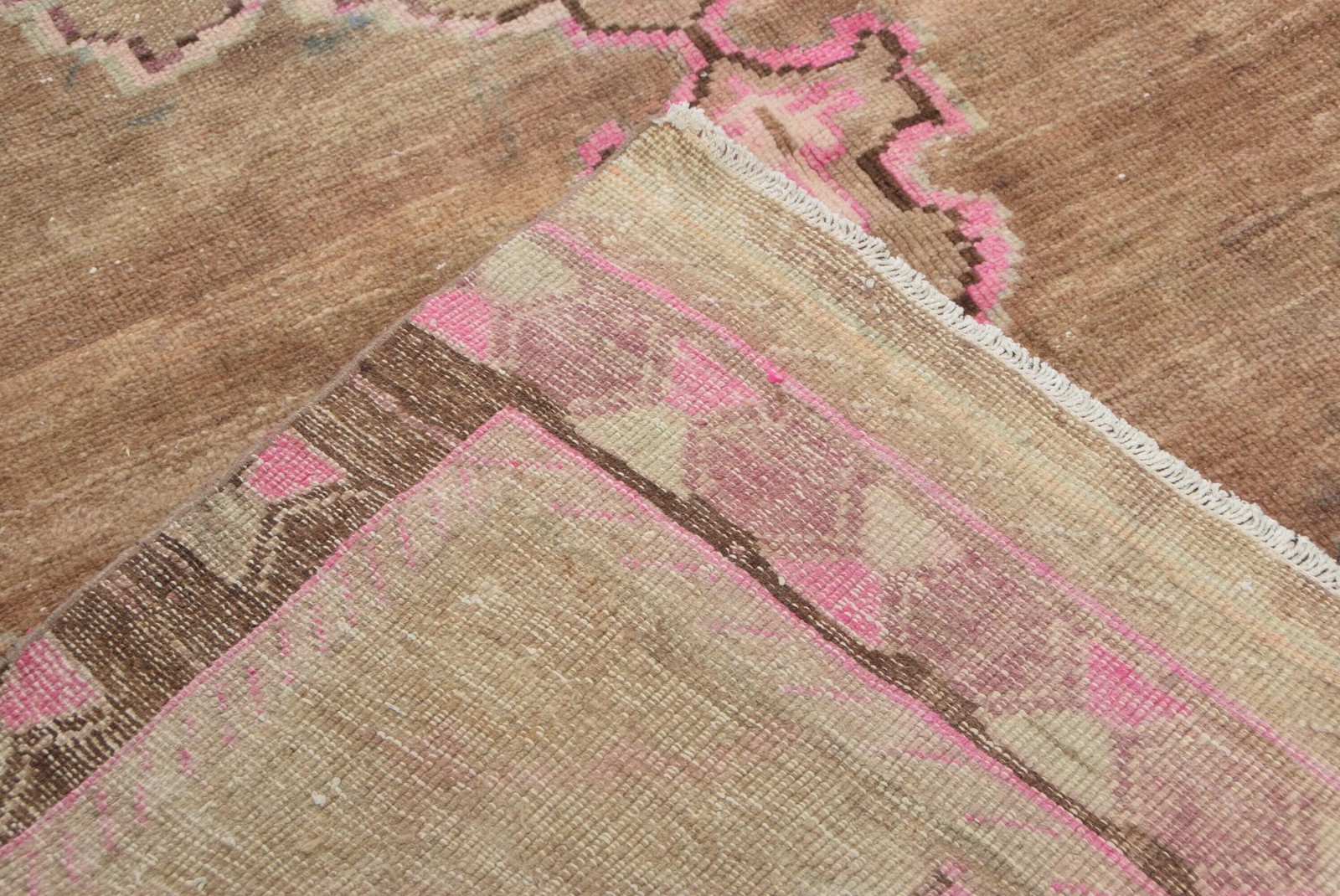 Vintage Turkish Oversize Rug 6,3×12,2 ft, Brown Pink Patchwork Rug
