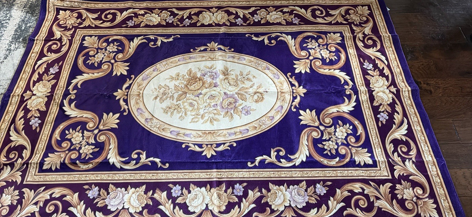 Blue Beige Gold Floral Medallion Ornate Border Rectangle Area Rug 4×6 ft