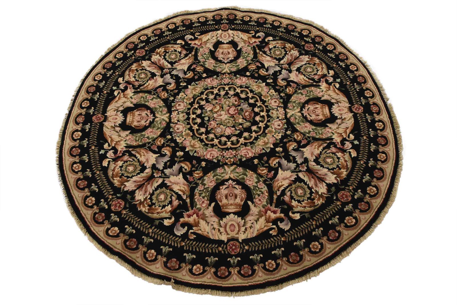 Aubusson Rug 5’10” x 5’9” Black Wool Traditional Hand-Knotted Oriental Carpet