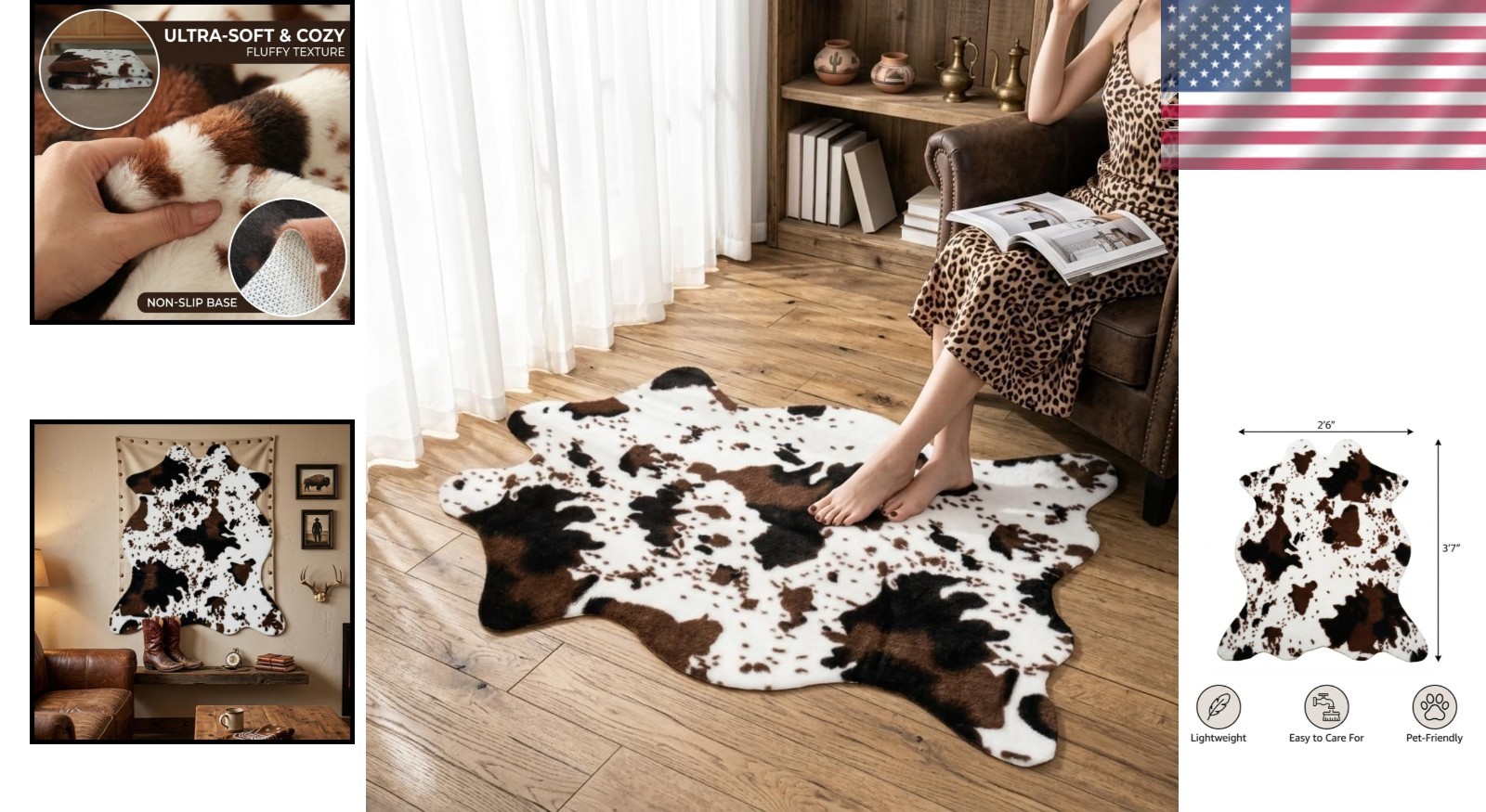 Soft & Durable 2’6″x3’7″ Cowhide-Like Rug for Entryways and Living Rooms