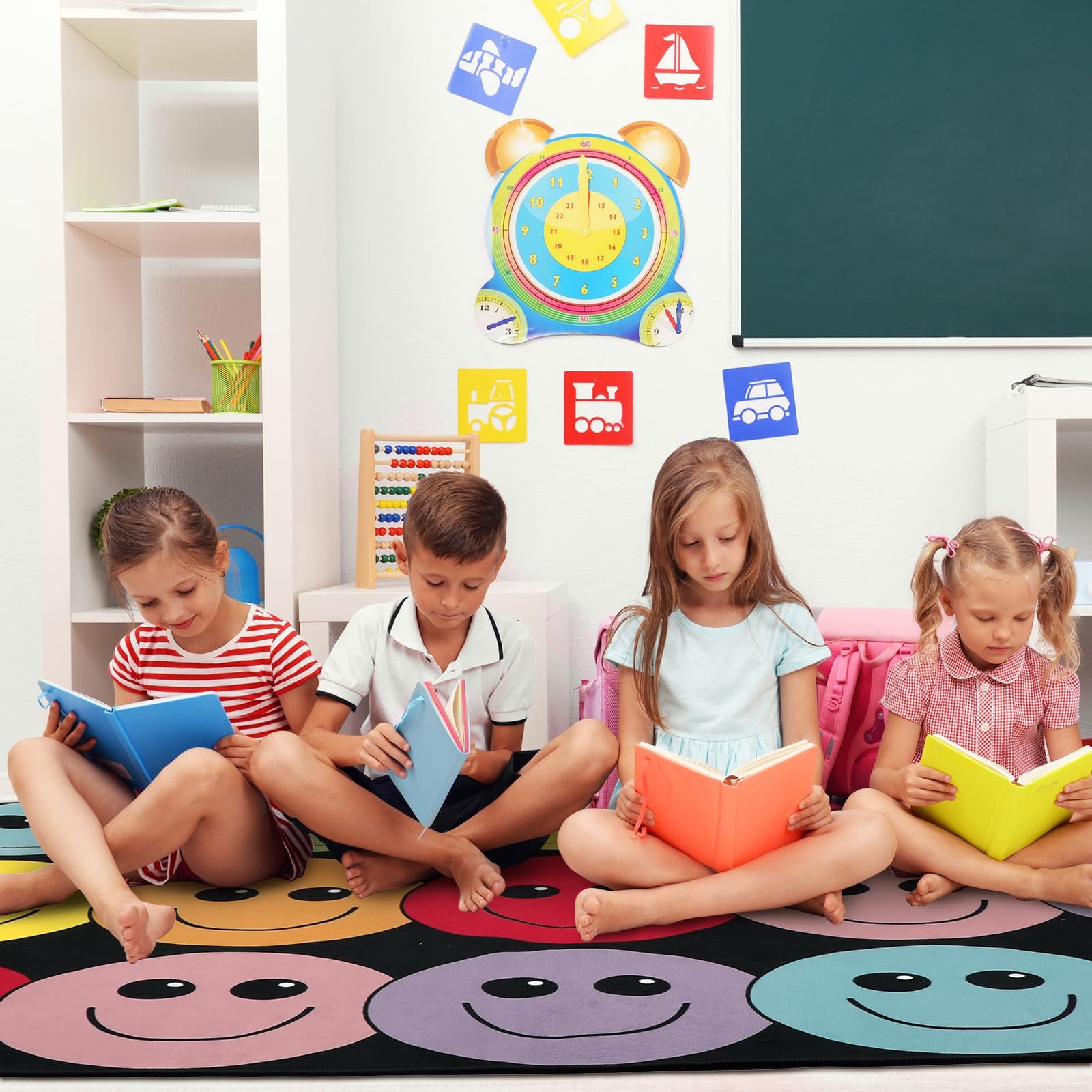 Smile Face Classroom Rug Preschool Kindergarten Large Educational Area Rug Pa…