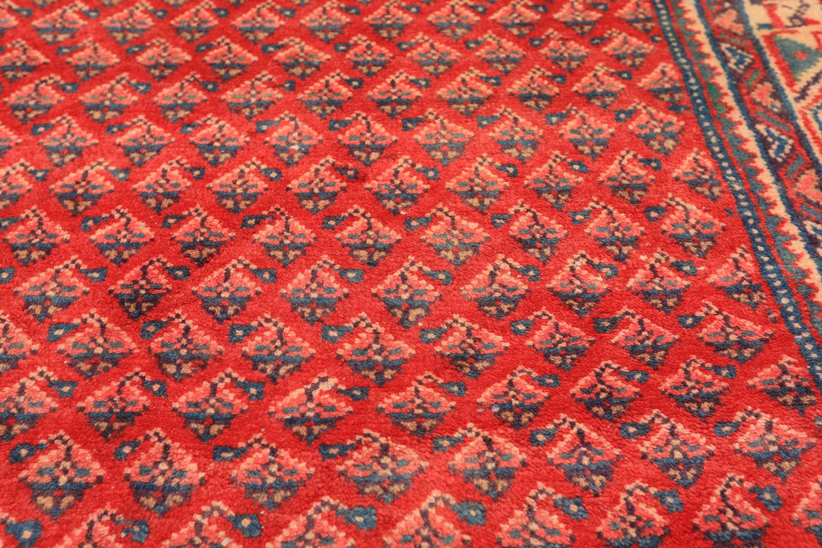 3’8”x10 Runner Hand Knotted Wool Coral Kurdishh Bidjaar Heraati Vintage Rug