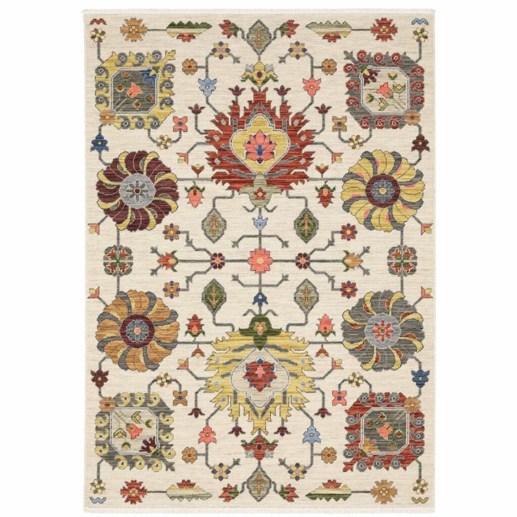 3′ X 5′ Ivory Yellow Rust Green Grey Pink Orange Blue And Grey Oriental Power