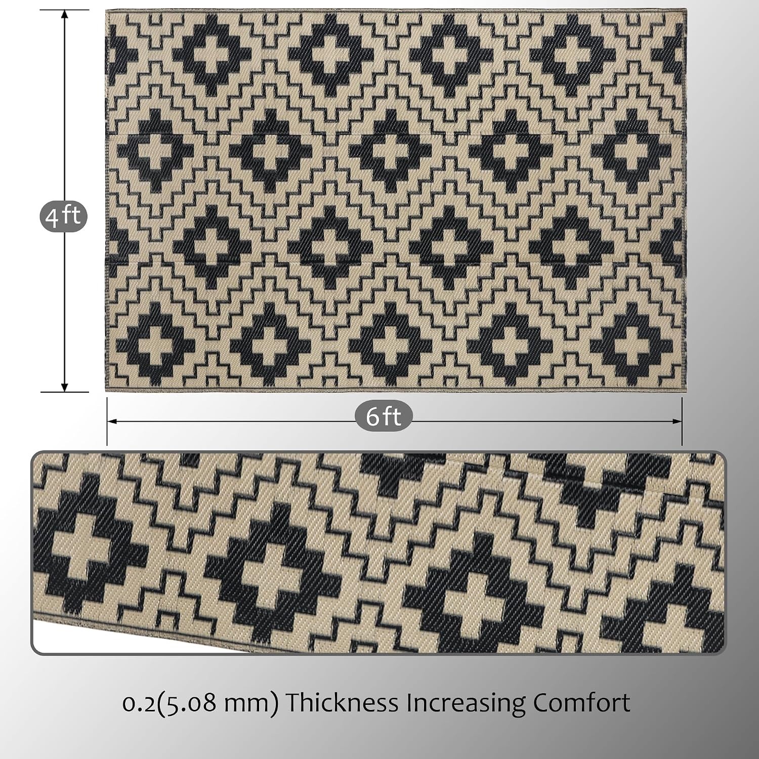 Outdoor Waterproof Plastic Straw Rugs 9×12 Reversible Patio Camping Carpet Mat