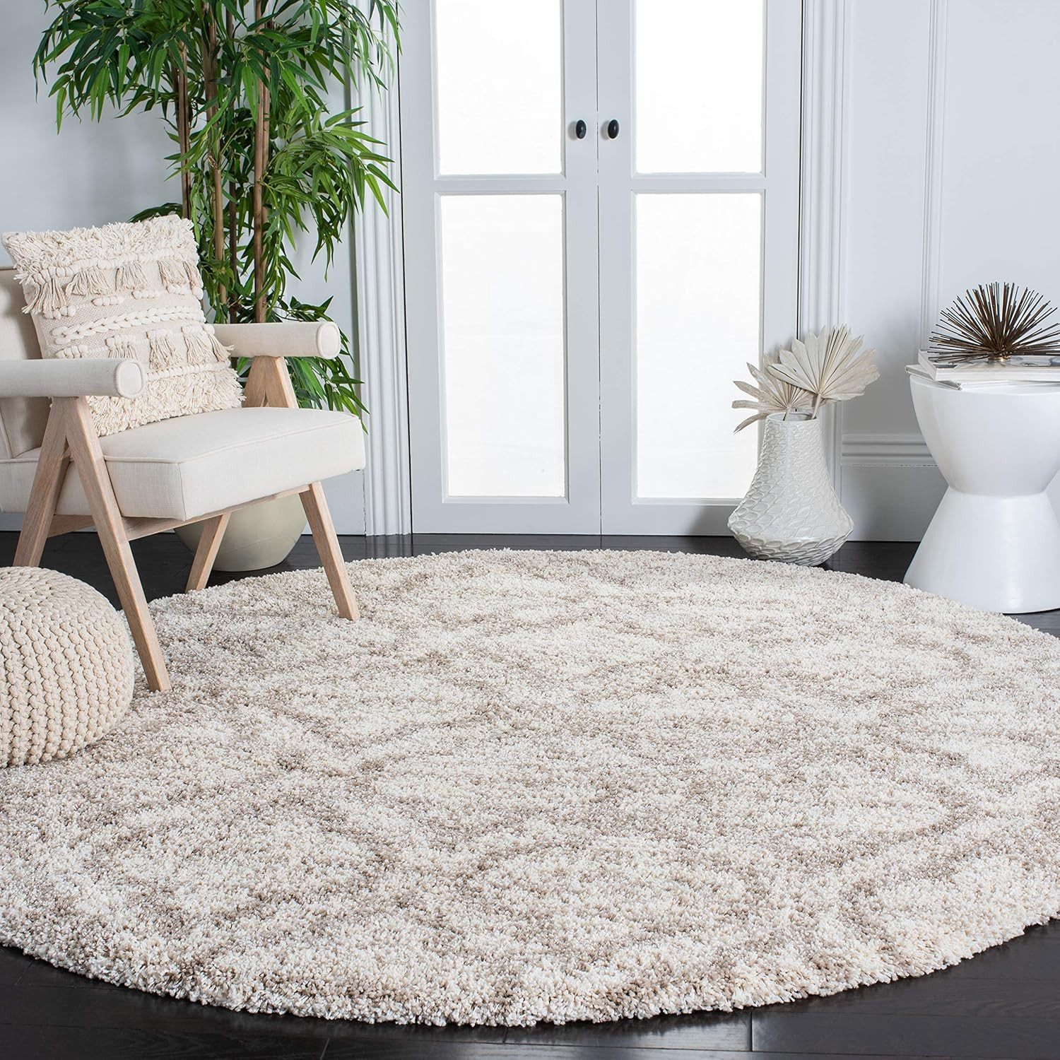 Hudson Shag 7′ Round Ivory/Beige Moroccan Non-Shedding Area Rug