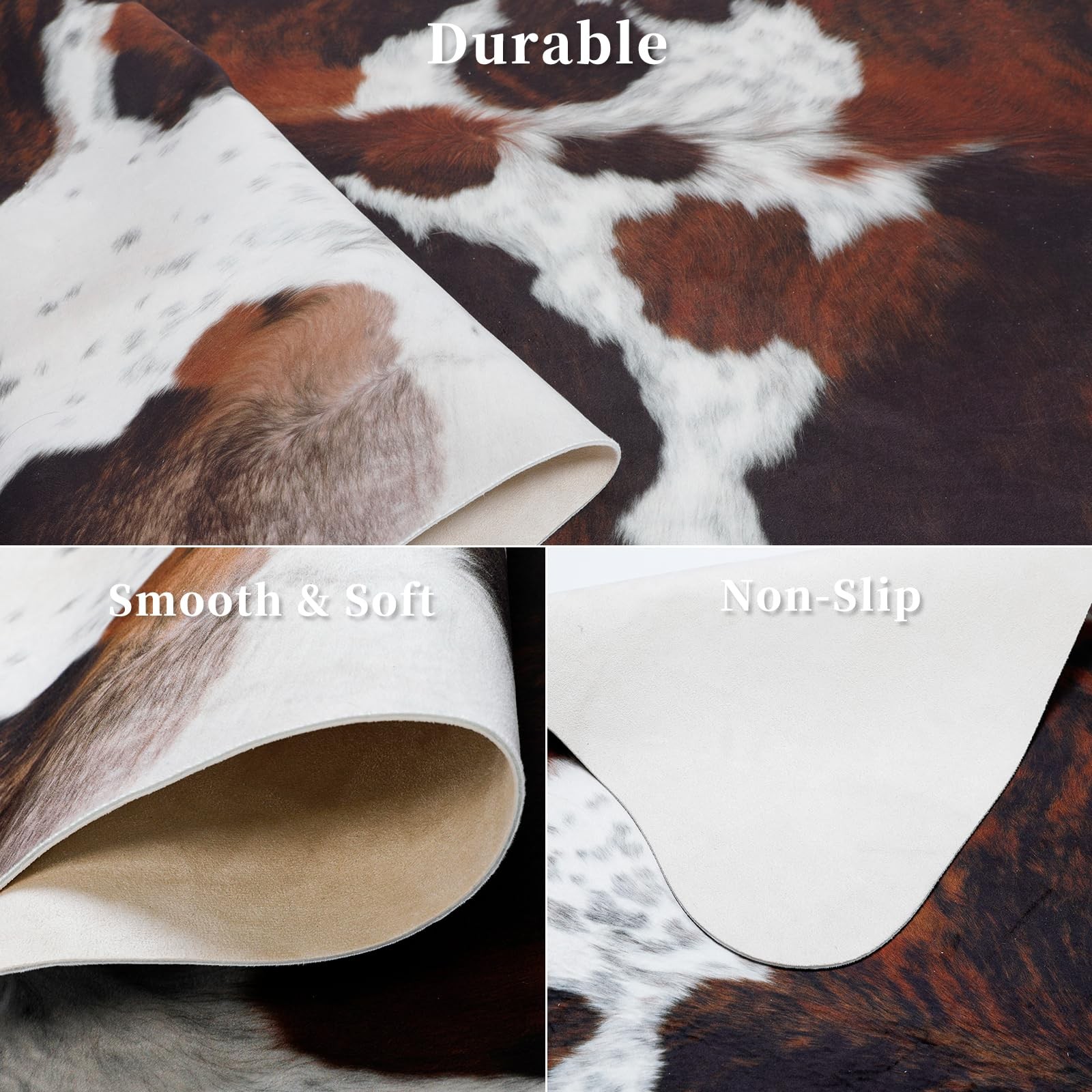 Cow Hide Rug Small 2.3×3.6 FT Cow Print Rugs Faux Cowhide Carpet Area Non-Sli…