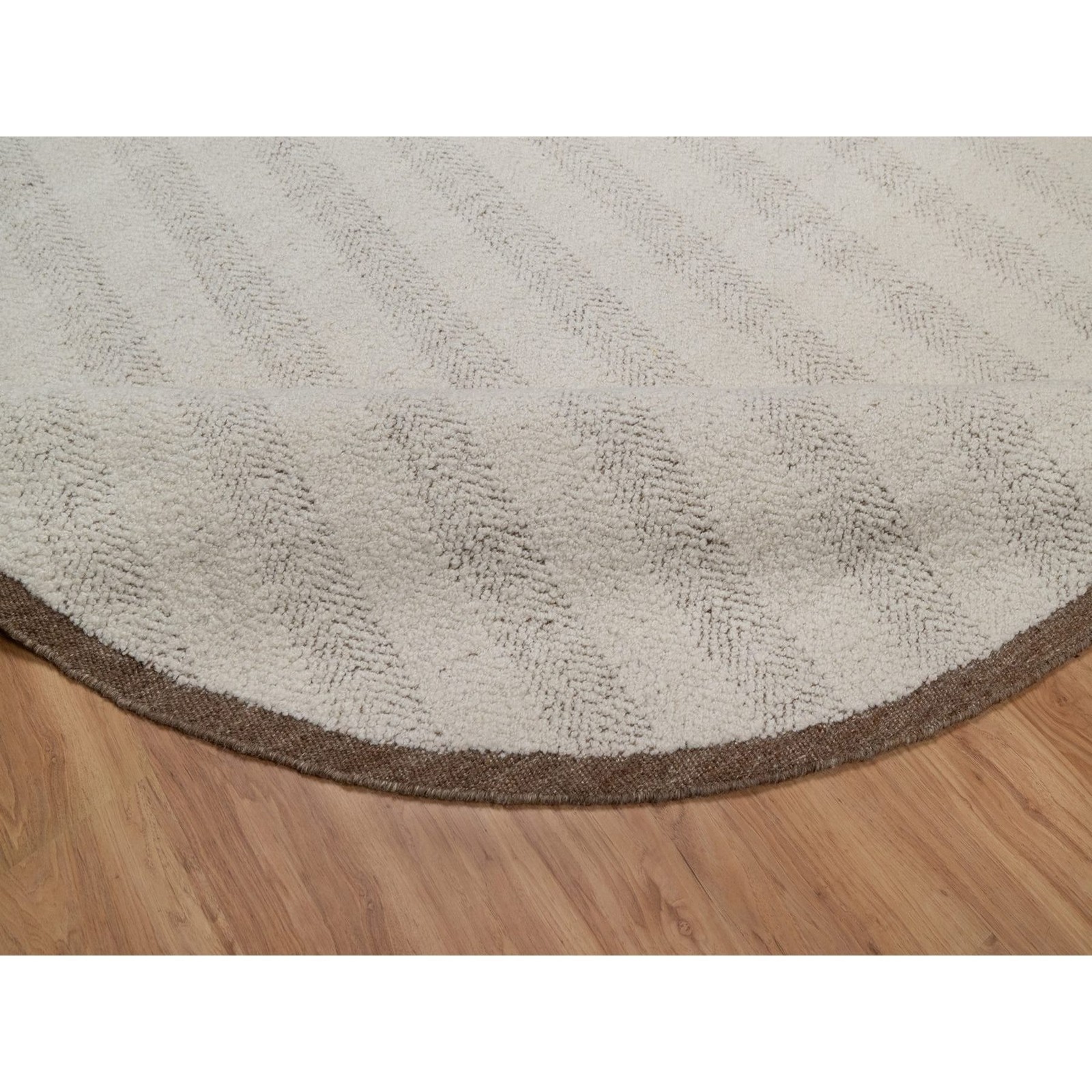 7’9″x7’9″ Ivory Modern Piled Flat Weave Pure Wool Hand Knotted Round Rug 92298
