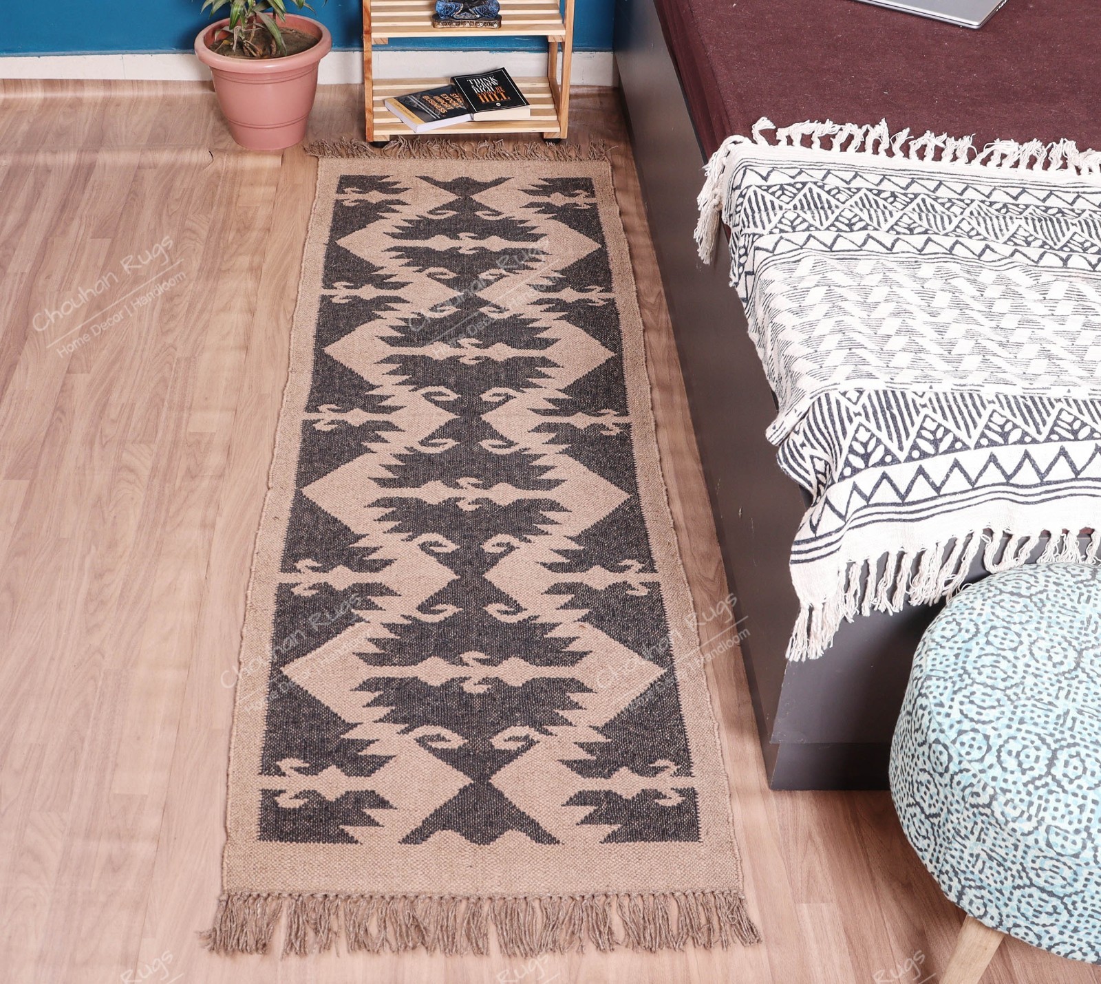 Handwoven wool Jute kilim Runner Rug 2×8 ft hallway Kitchen Decor Large Area Rug
