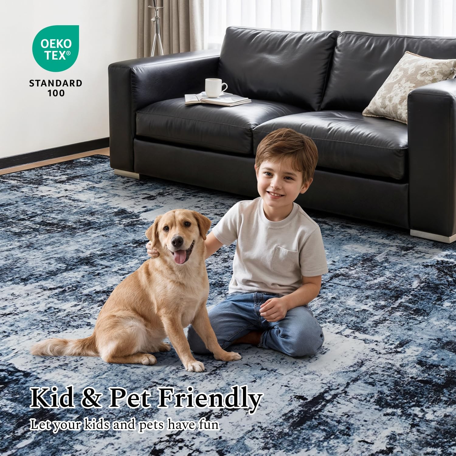 Rugflix 5×7 Area Rugs for Living Room, 5′ x 7′ (Rectangular), 01-ocean Blue