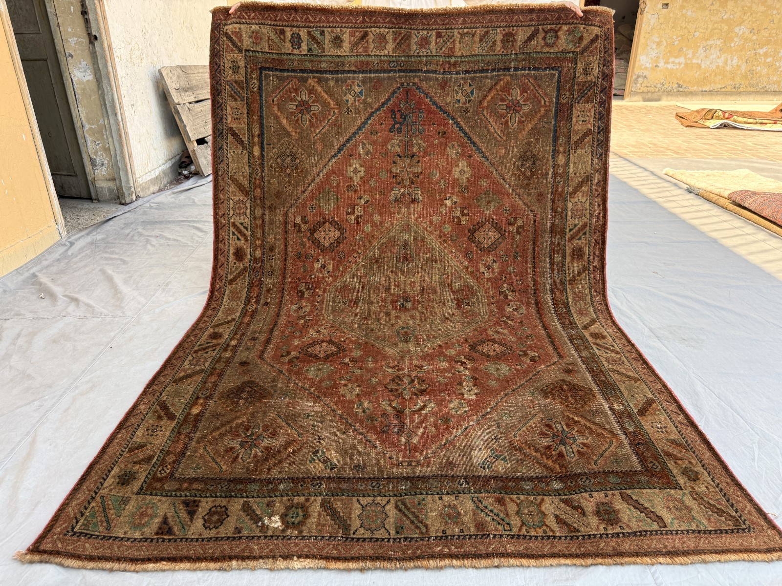 5×7 Distressed Caucasian Area Rug Handmade Wool Terracotta Tribal Floral Carpet