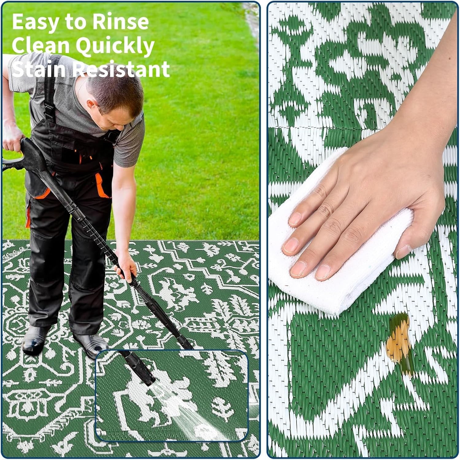 Outdoor Plastic Straw Rug 9×12 Waterproof Reversible Camping Balcony Carpet Mat