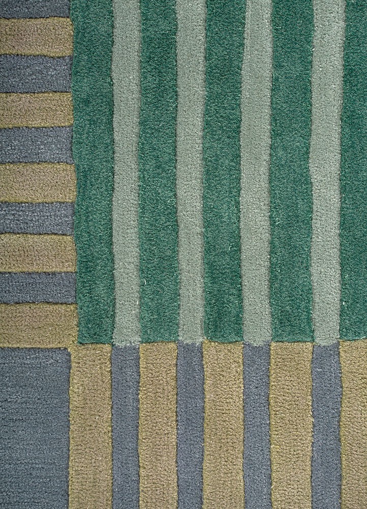 Handmade in Rural India antique green/silver lake blue Modern Living Room 8×12
