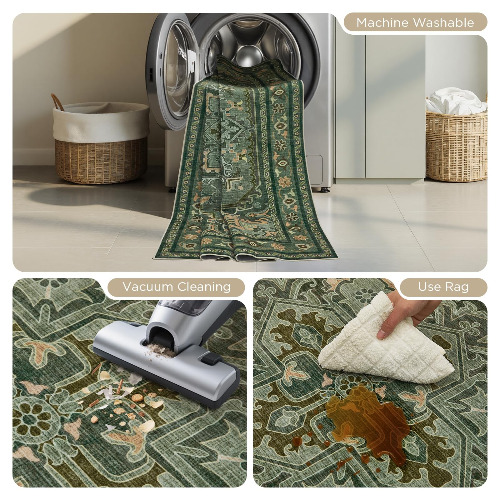 Joydeco Area Rugs 6’x9′ Washable Non-Slip, Floral Vintage Distress Medallion …