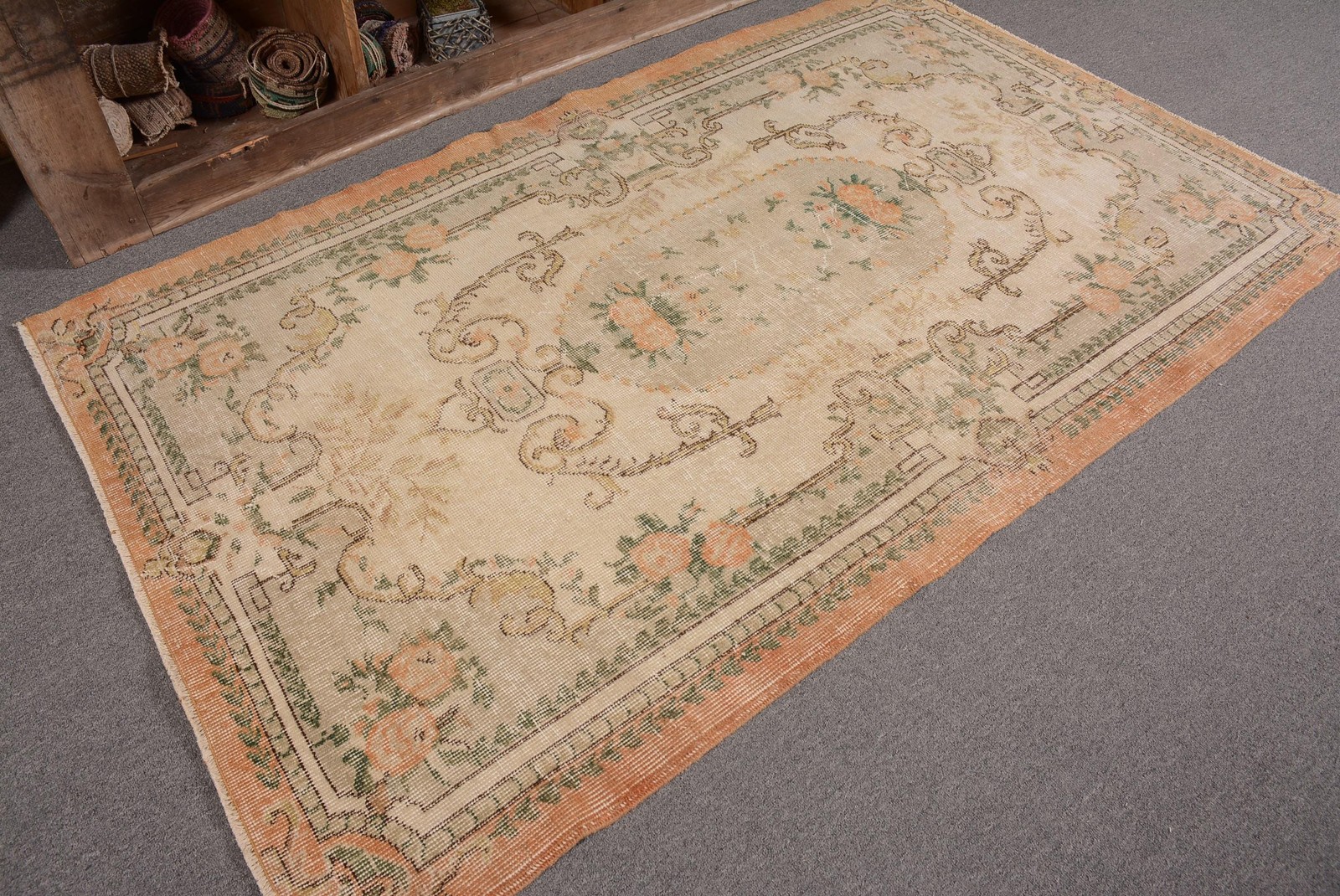 3,9×6,6 ft Turkish Rug, Vintage Area Rug, Brown Green Ikat Rug
