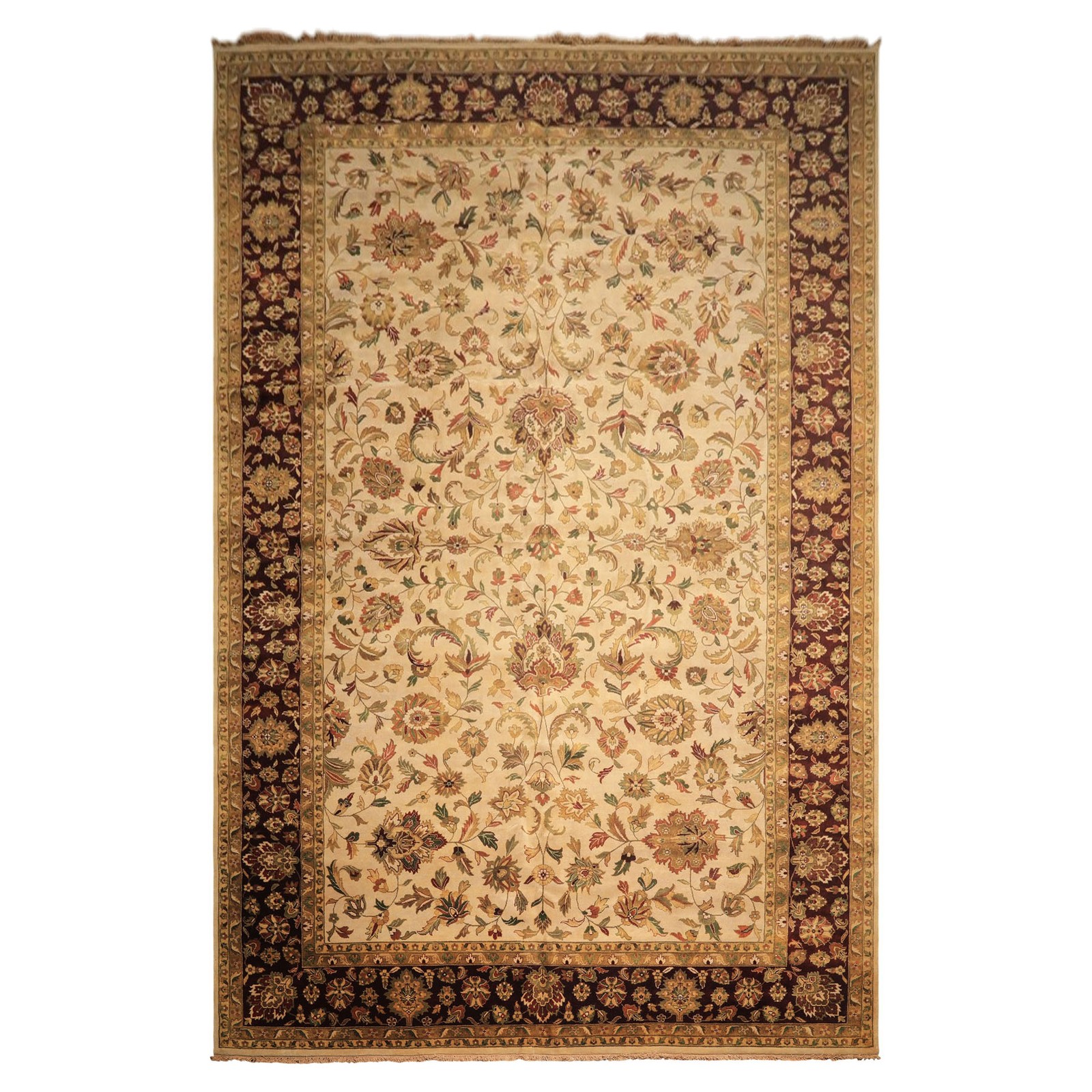 11’9”x17’10” Hand Knotted Wool Beige, Maroon Agra Botanical Kalaty Rug