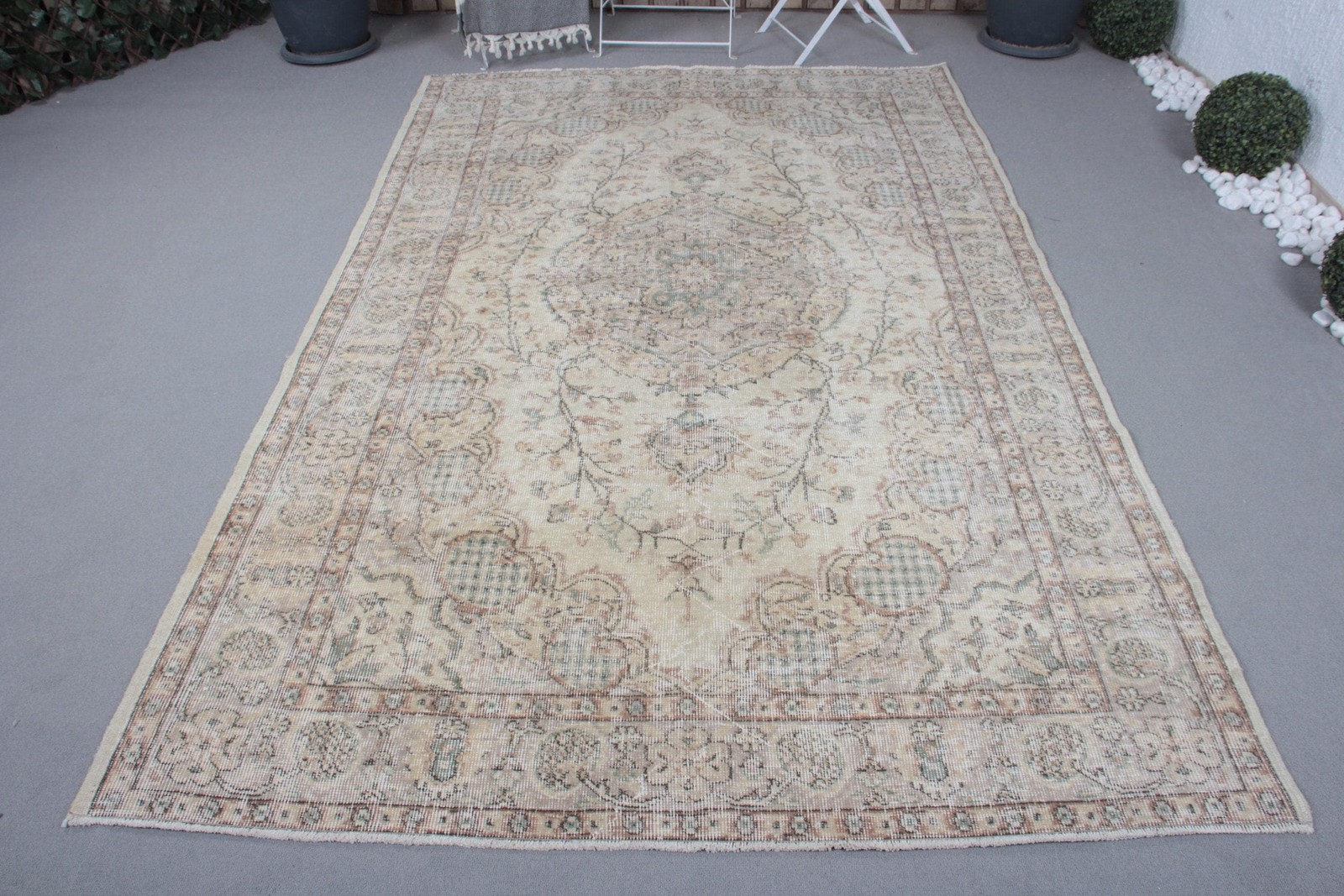5,4×8,7 ft Rug, Turkish Vintage Rug, Beige Wool Rug
