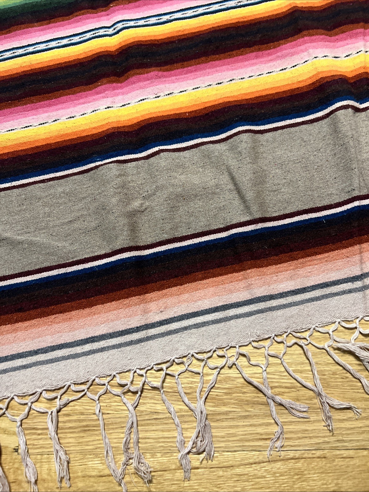 VTG Mexican Saltillo Serape Weaving Textile Blanket Rug Warm Tone 84″x 46″