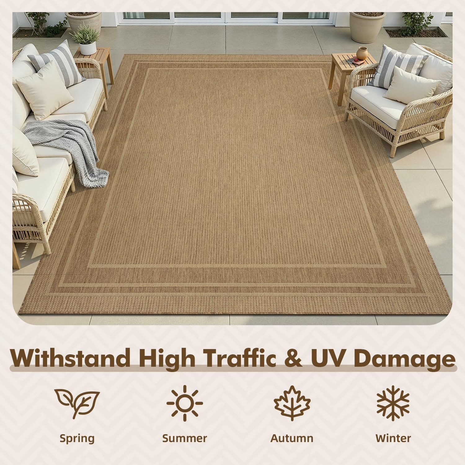 Durable 5×7 Outdoor Rug – Textured Weave, Fade-Resistant, Modern Brown