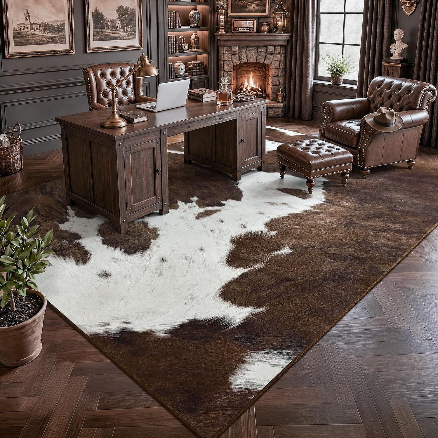6X9 Brown Cow Print Rugs for Living Room Bedroom | Washable Non-Slip Indoor Floo