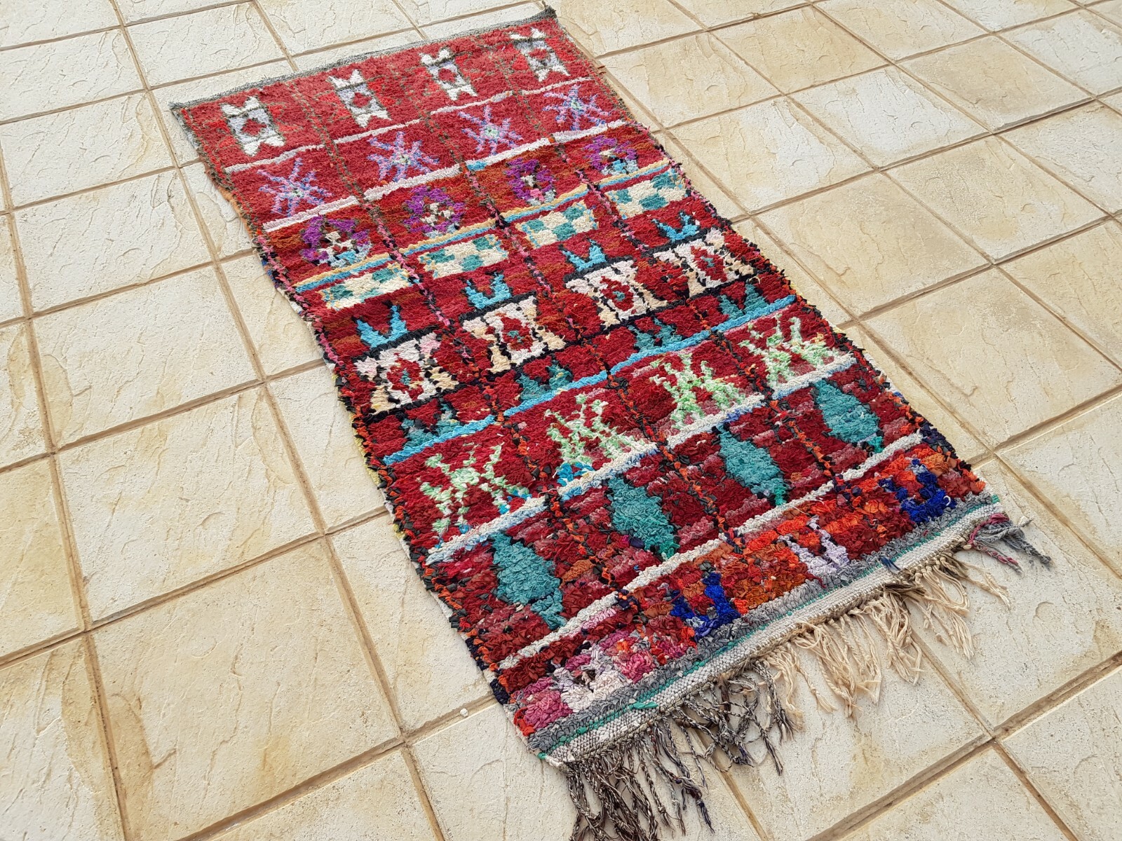 Moroccan Vintage Boucherouite Rug 5’7″x2’9″ HandMade Berber Carpet, Azilal rug
