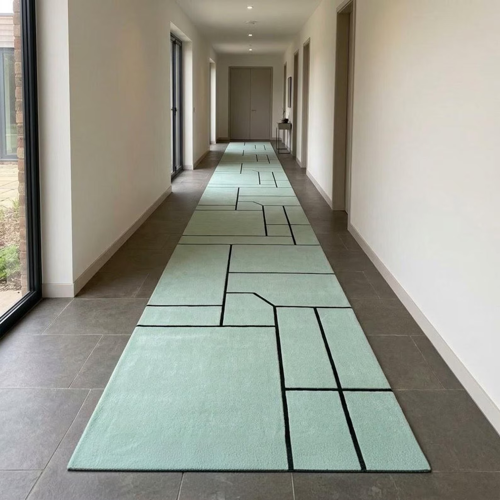 Modern Geometric Area Rug, Hand Tufted Wool Rug, Mint Green Carpet, Minimalist