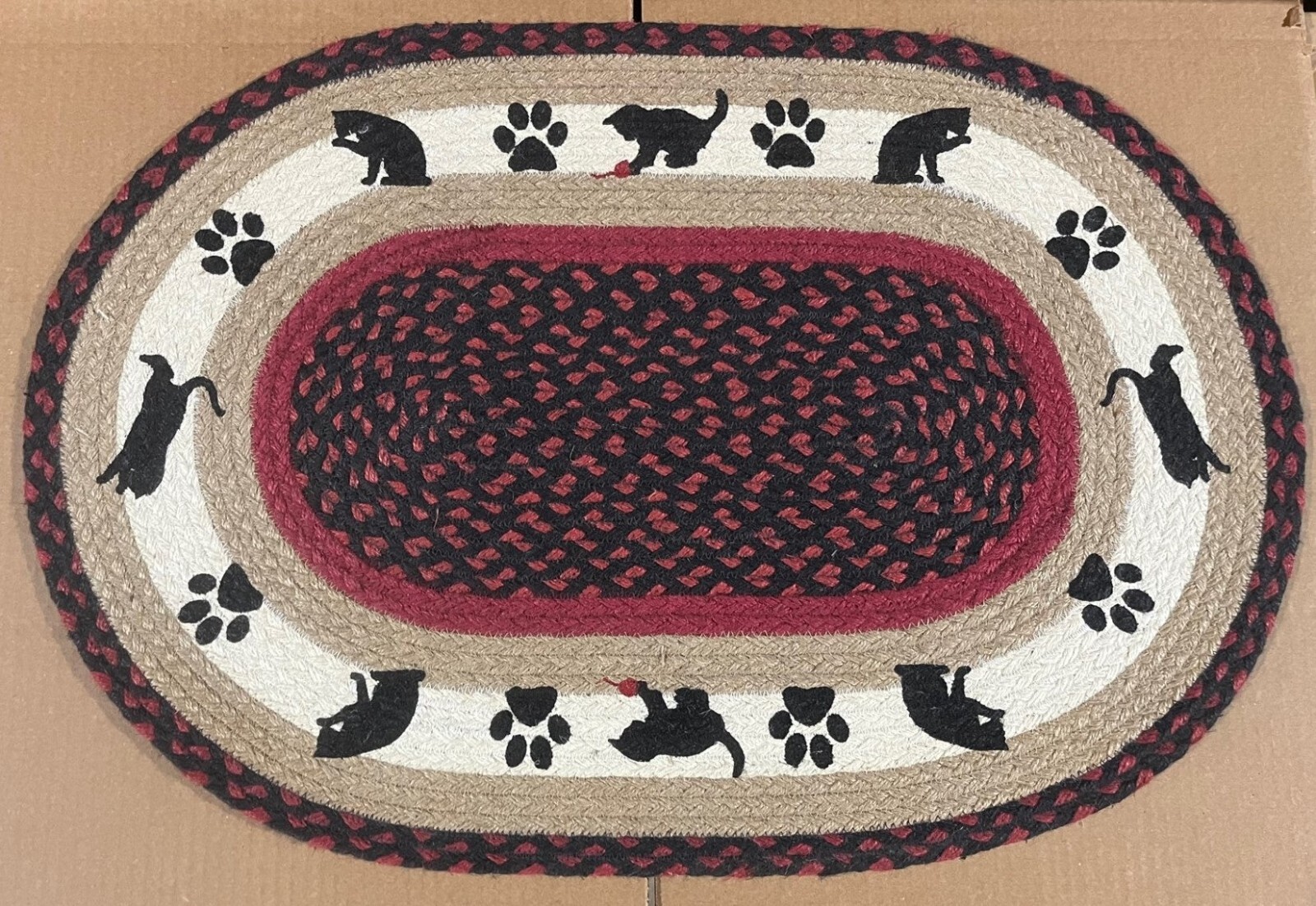 Cat Kitten Paw Print Rug 20″ x 30″, Braided Jute, Earth Rugs