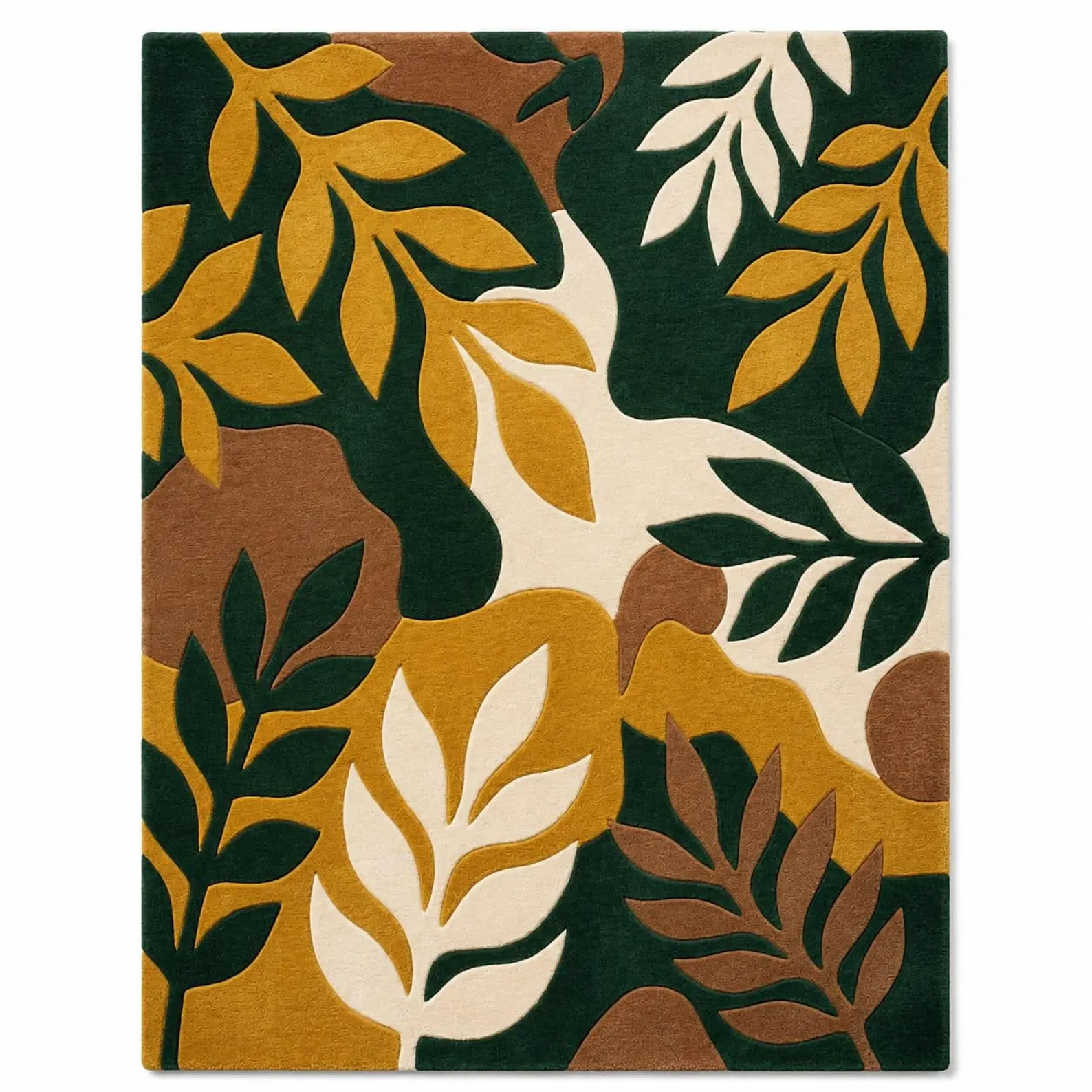 Hand Tufted Wool Botanical Leaf Rug, Modern Tropical Nature Carpet, Living Room