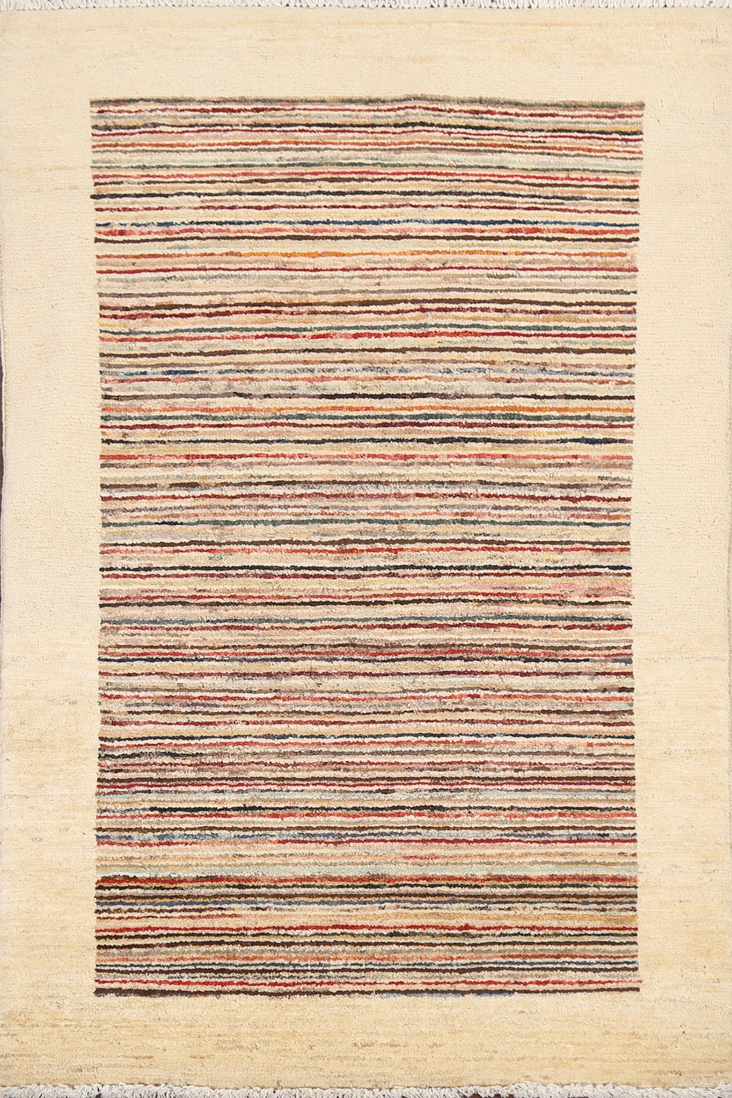 Colorful Modern Style Oriental Rug 3×4 Handmade Wool Striped Pattern for Foyer