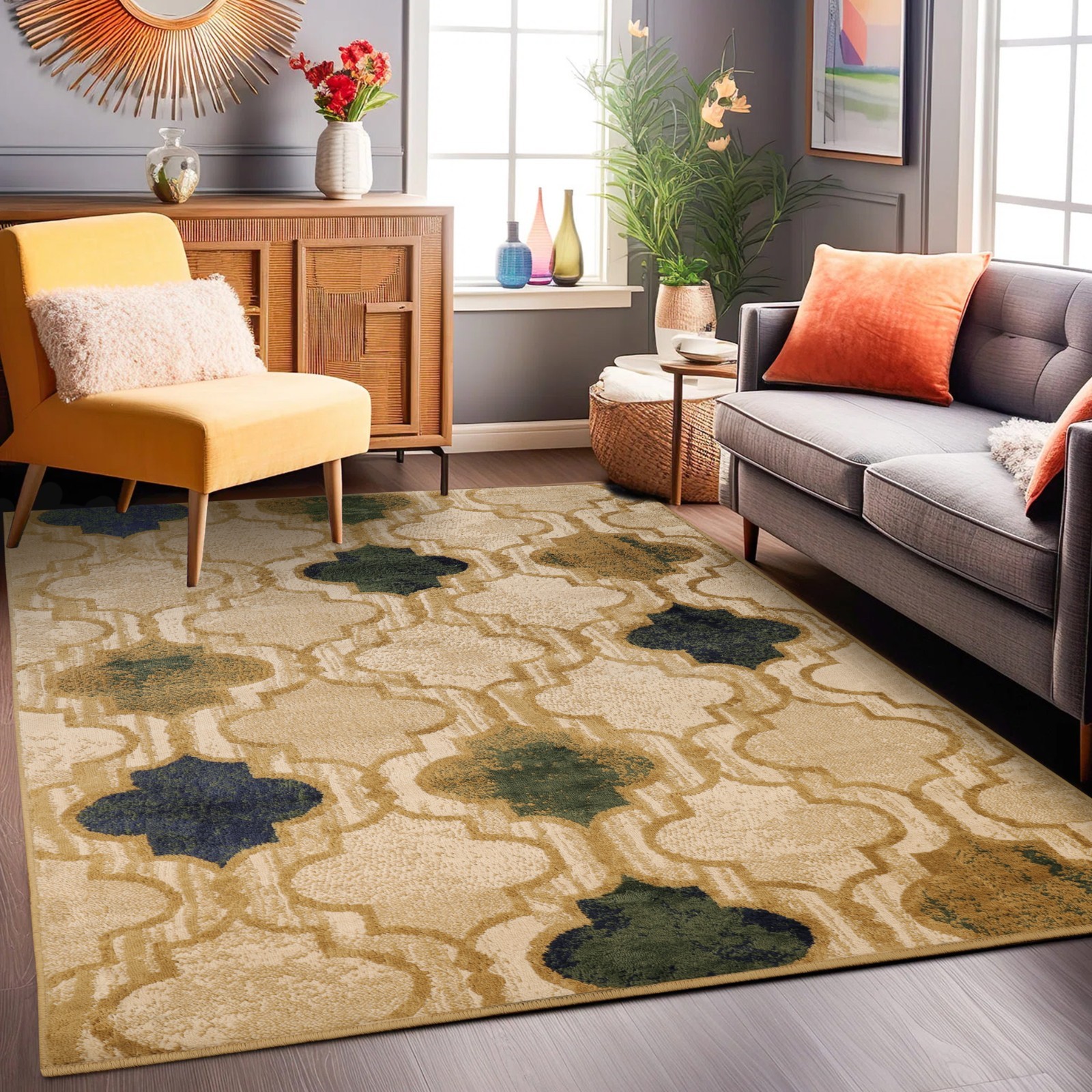 Viking Geometric Trellis Modern Anti Static Colorfast Moth Proof Indoor Area Rug
