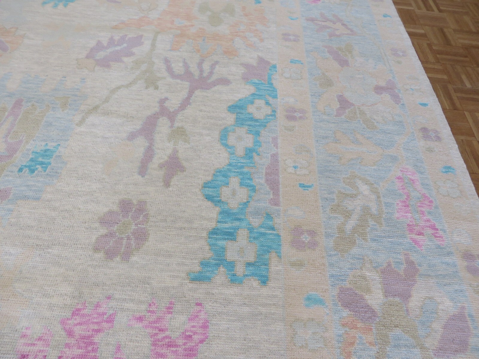 9’11 x 14’1 Hand Knotted Ivory Colorful Modern Oushak Oriental Rug G14693