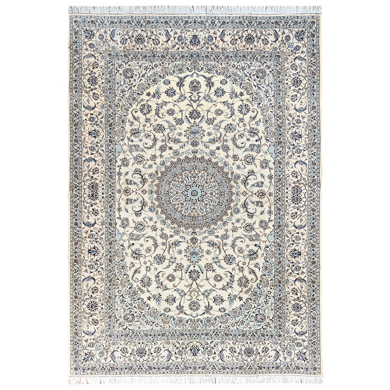 9’6″x13’10” Ivory Zoroastrian Nain Wool and Silk Hand Knotted 400 KPSI Rug 1456
