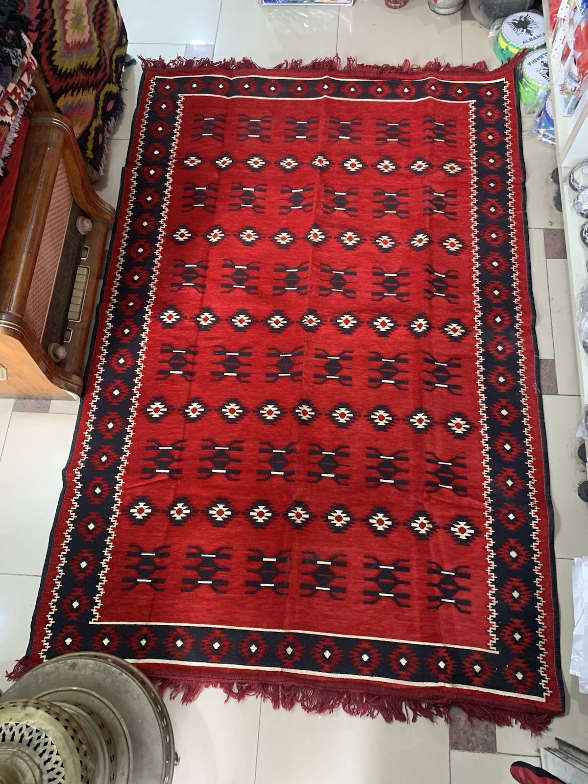 NEW ALBANIA KOSOVA ARTISAN KILIM CARPET RUG-MULTICOLOR-COTTON-180 CM X 117 CM